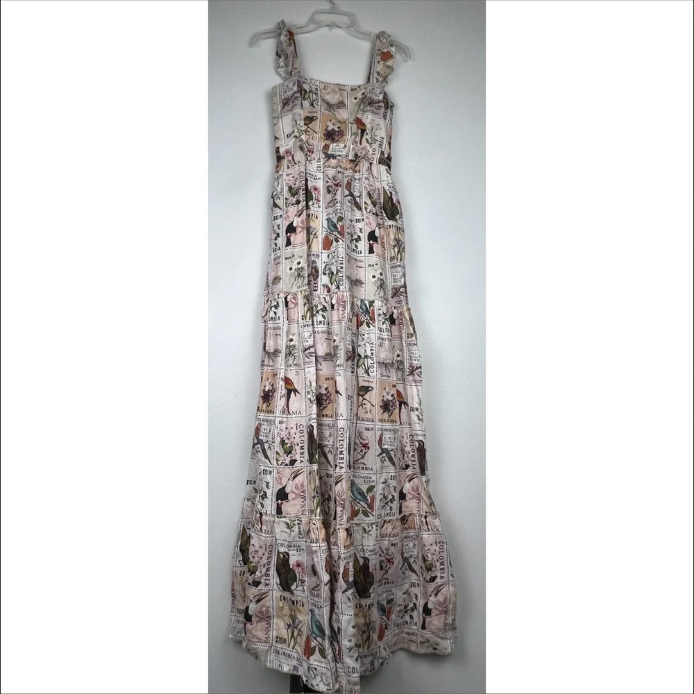 Agua by Agua Bendita Herbarium Estampillas Bird Flower Patch Linen Dress - Picture 3 of 11